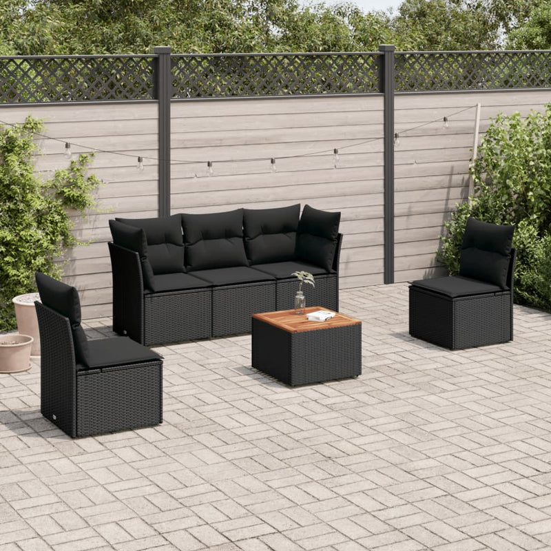 vidaXL 6 Piece Garden Sofa Set with Cushions Black Poly Rattan