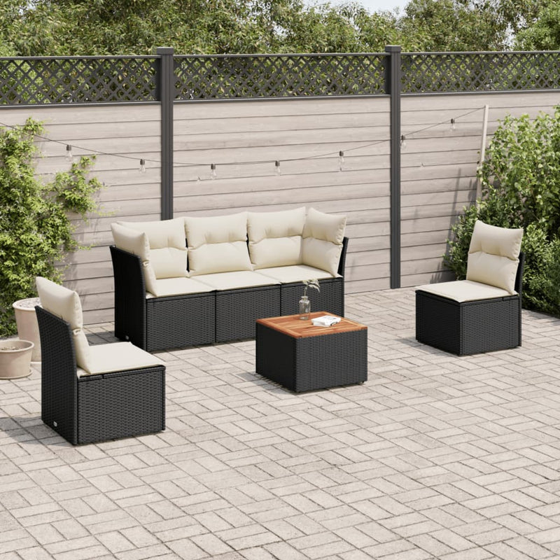 vidaXL 6 Piece Garden Sofa Set with Cushions Black Poly Rattan
