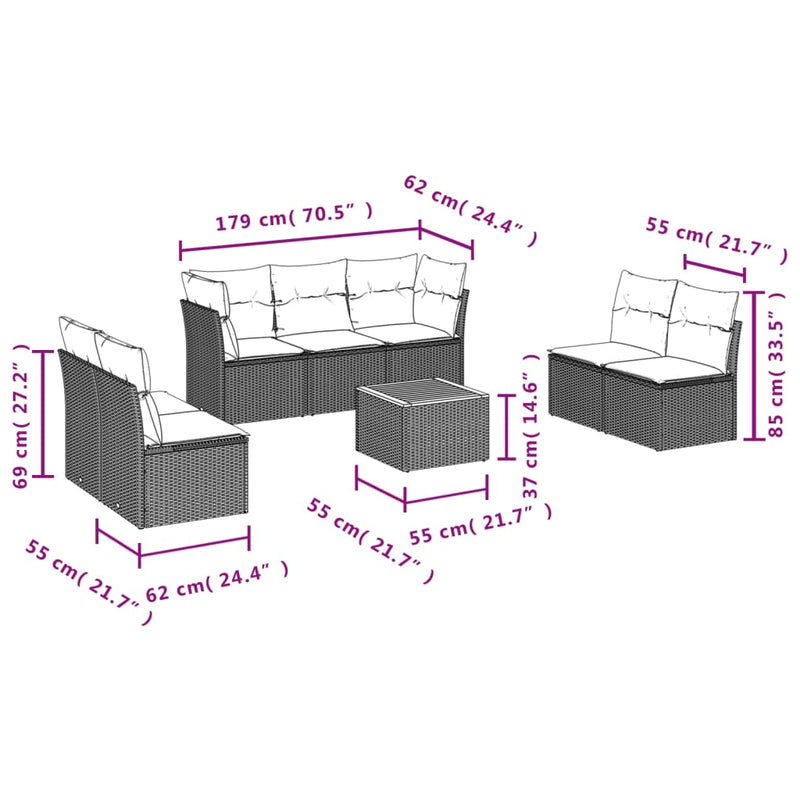 vidaXL 8 Piece Garden Sofa Set with Cushions Black Poly Rattan