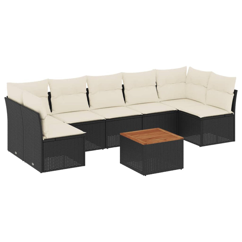 vidaXL 8 Piece Garden Sofa Set with Cushions Black Poly Rattan
