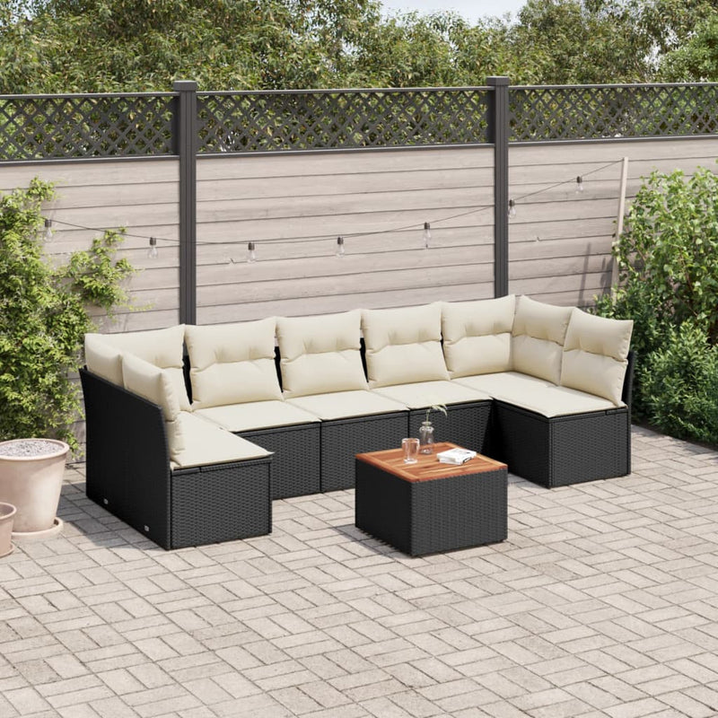 vidaXL 8 Piece Garden Sofa Set with Cushions Black Poly Rattan