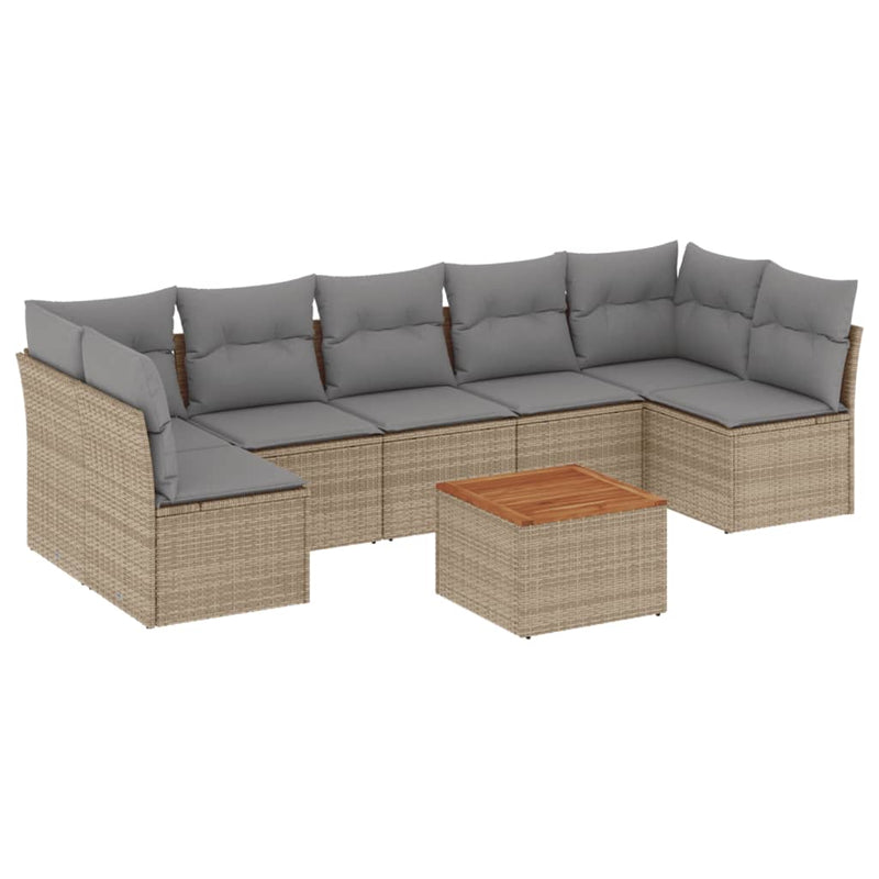 vidaXL 8 Piece Garden Sofa Set with Cushions Beige Poly Rattan