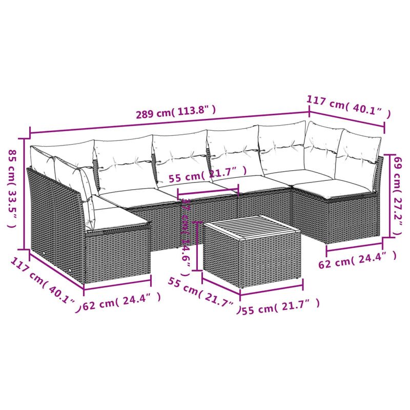 vidaXL 8 Piece Garden Sofa Set with Cushions Beige Poly Rattan