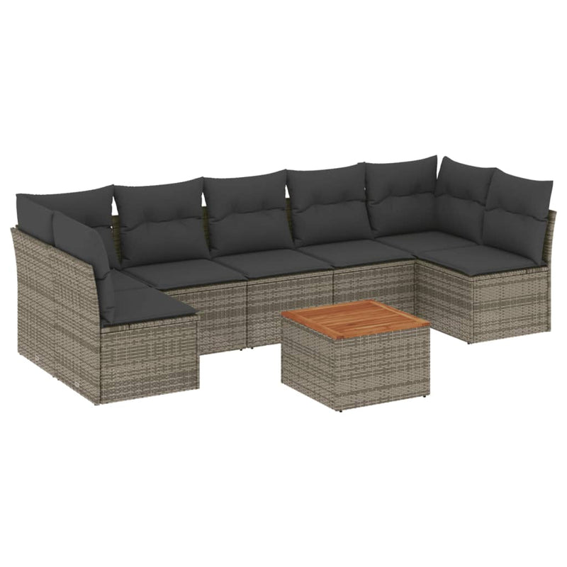 8 Piece Garden Sofa Set with Cushions Grey Poly Rattan