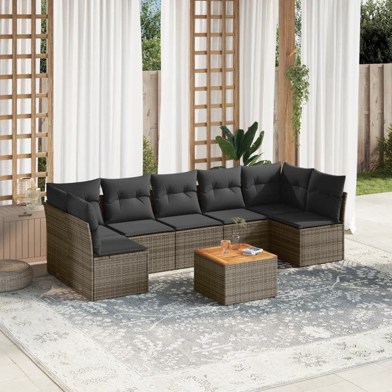 8 Piece Garden Sofa Set with Cushions Grey Poly Rattan