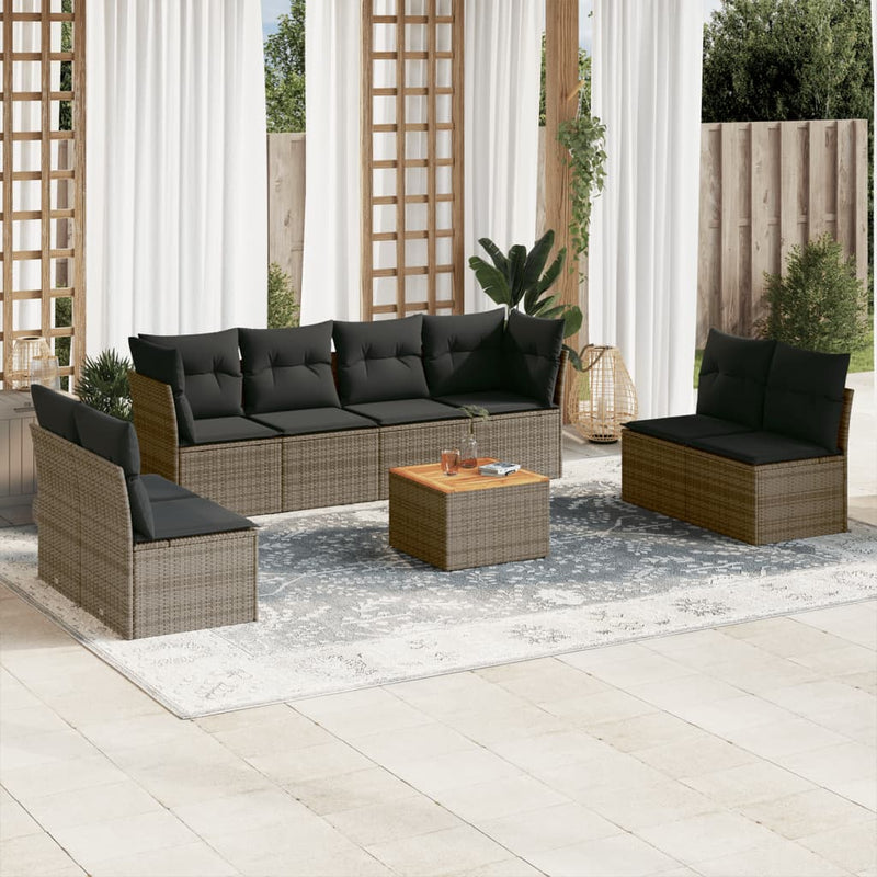 9 Piece Garden Sofa Set with Cushions Grey Poly Rattan