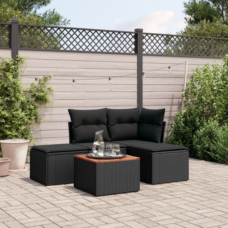 vidaXL 5 Piece Garden Sofa Set with Cushions Black Poly Rattan
