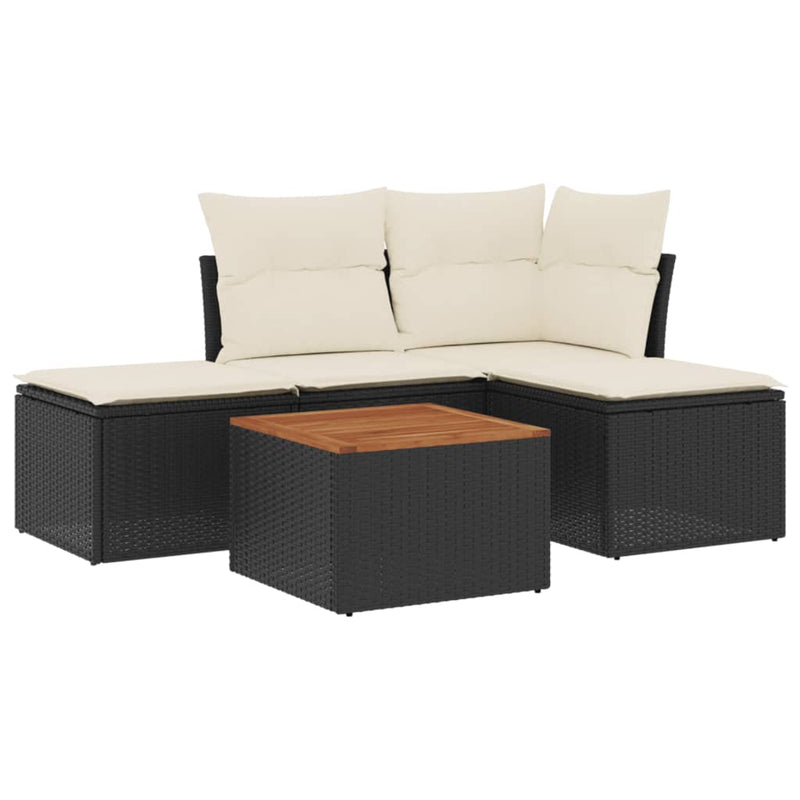 vidaXL 5 Piece Garden Sofa Set with Cushions Black Poly Rattan