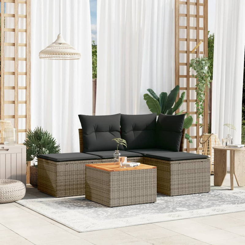 vidaXL 5 Piece Garden Sofa Set with Cushions Grey Poly Rattan