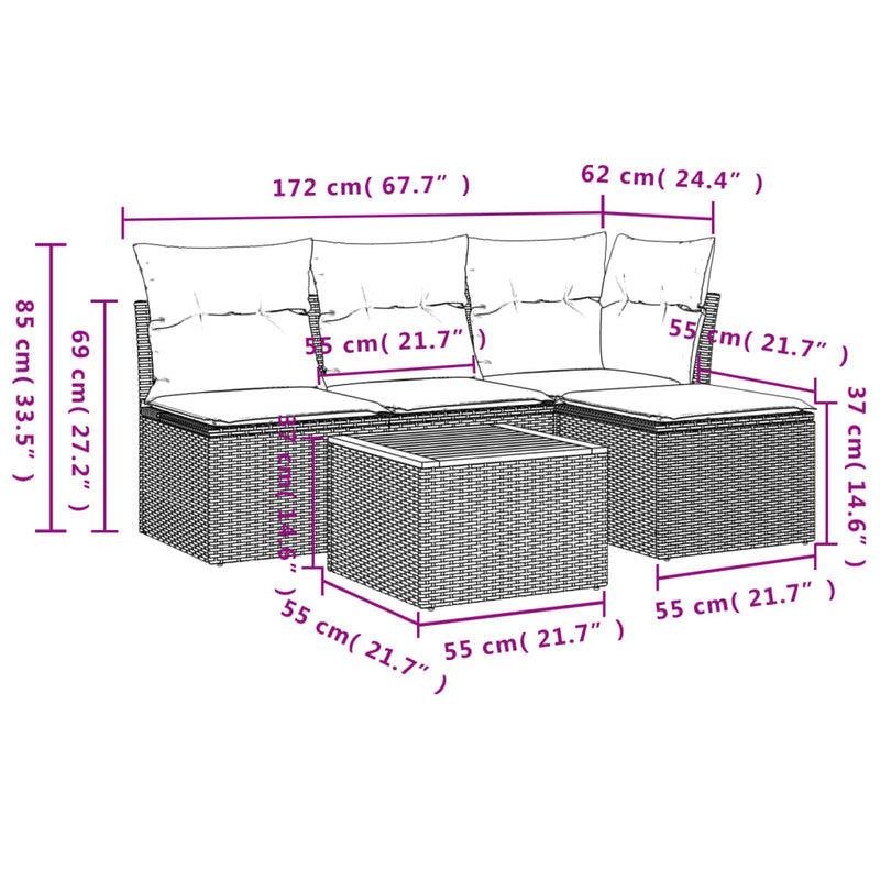 vidaXL 5 Piece Garden Sofa Set with Cushions Grey Poly Rattan