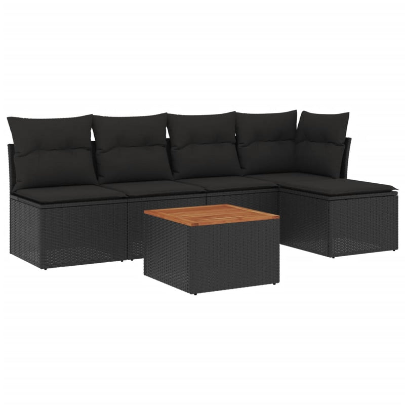 vidaXL 6 Piece Garden Sofa Set with Cushions Black Poly Rattan