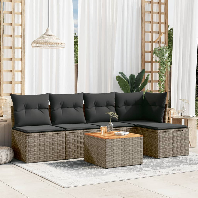 vidaXL 6 Piece Garden Sofa Set with Cushions Grey Poly Rattan