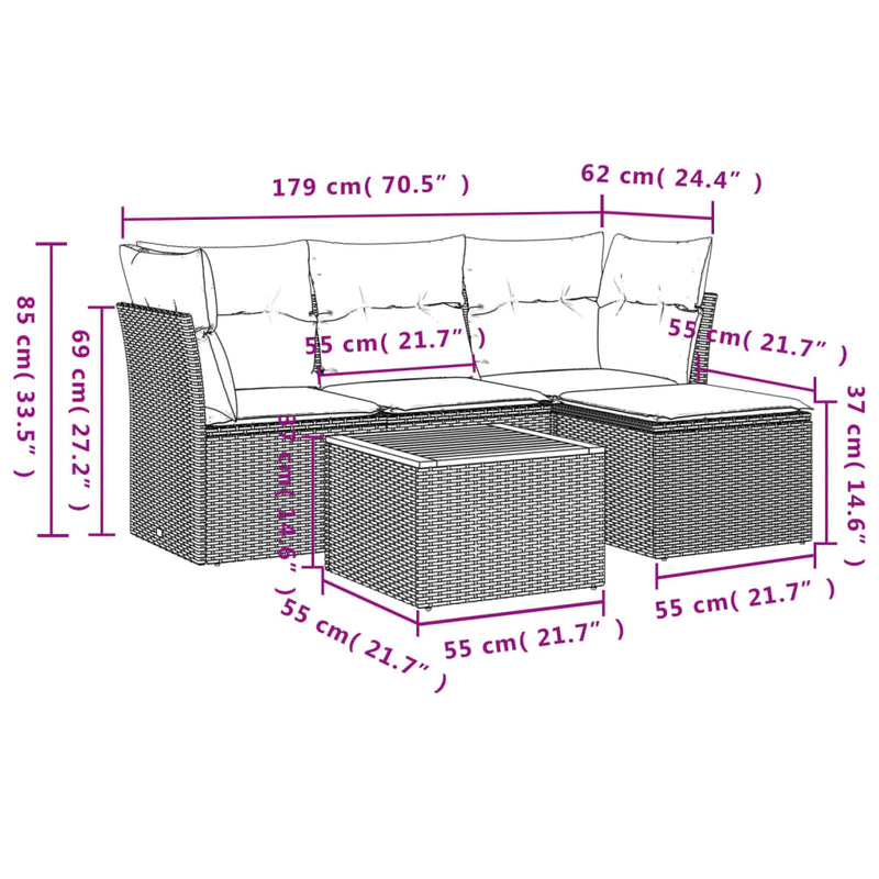 vidaXL 5 Piece Garden Sofa Set with Cushions Black Poly Rattan