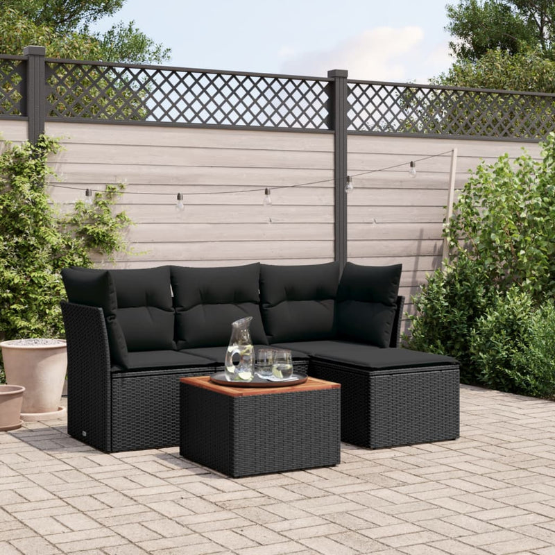 vidaXL 5 Piece Garden Sofa Set with Cushions Black Poly Rattan