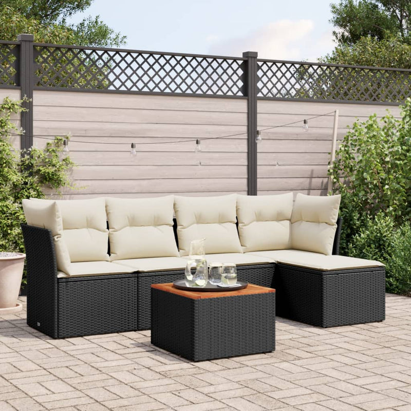 vidaXL 6 Piece Garden Sofa Set with Cushions Black Poly Rattan