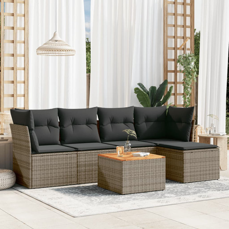 6 Piece Garden Sofa Set with Cushions Grey Poly Rattan