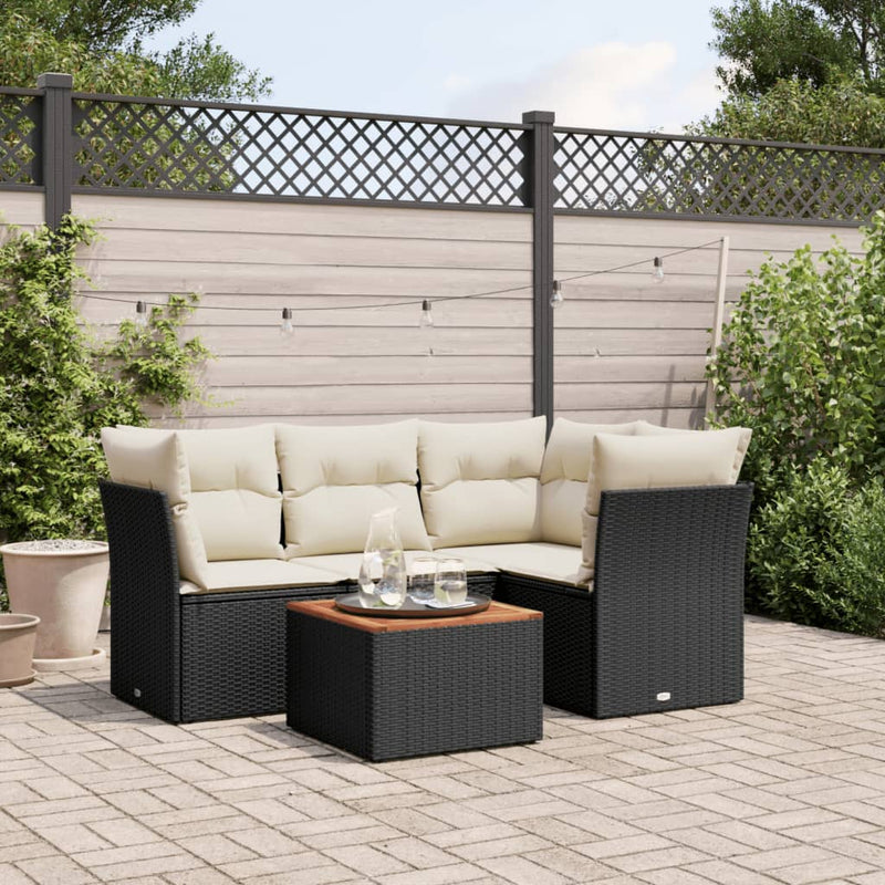 vidaXL 5 Piece Garden Sofa Set with Cushions Black Poly Rattan