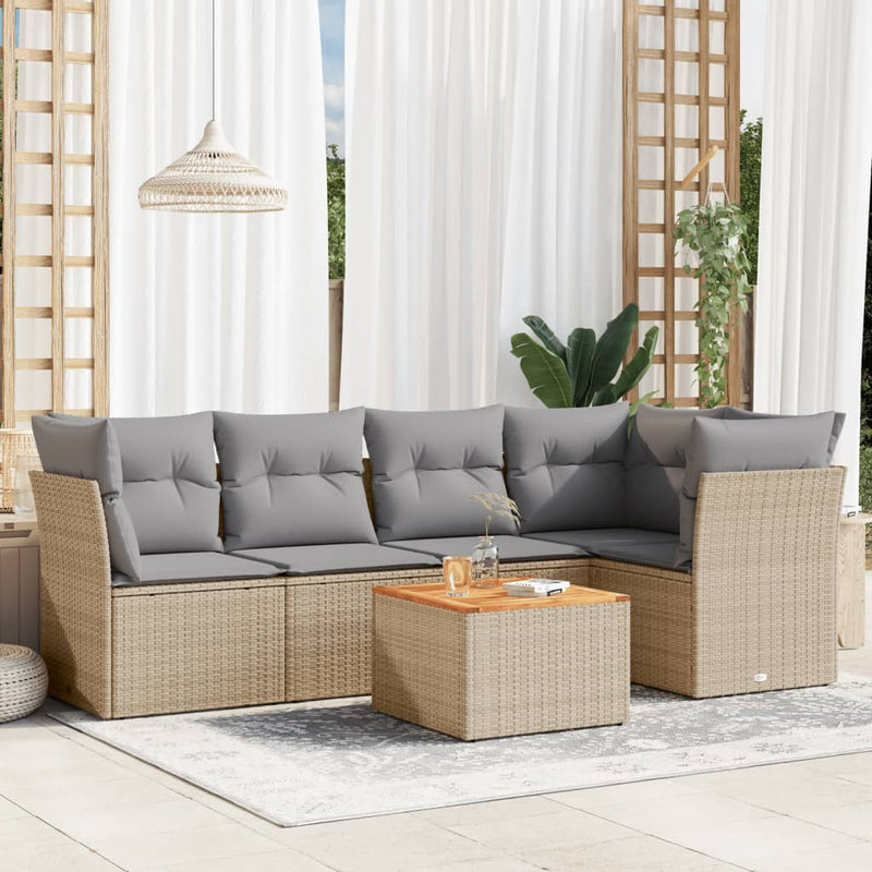 vidaXL 6 Piece Garden Sofa Set with Cushions Beige Poly Rattan