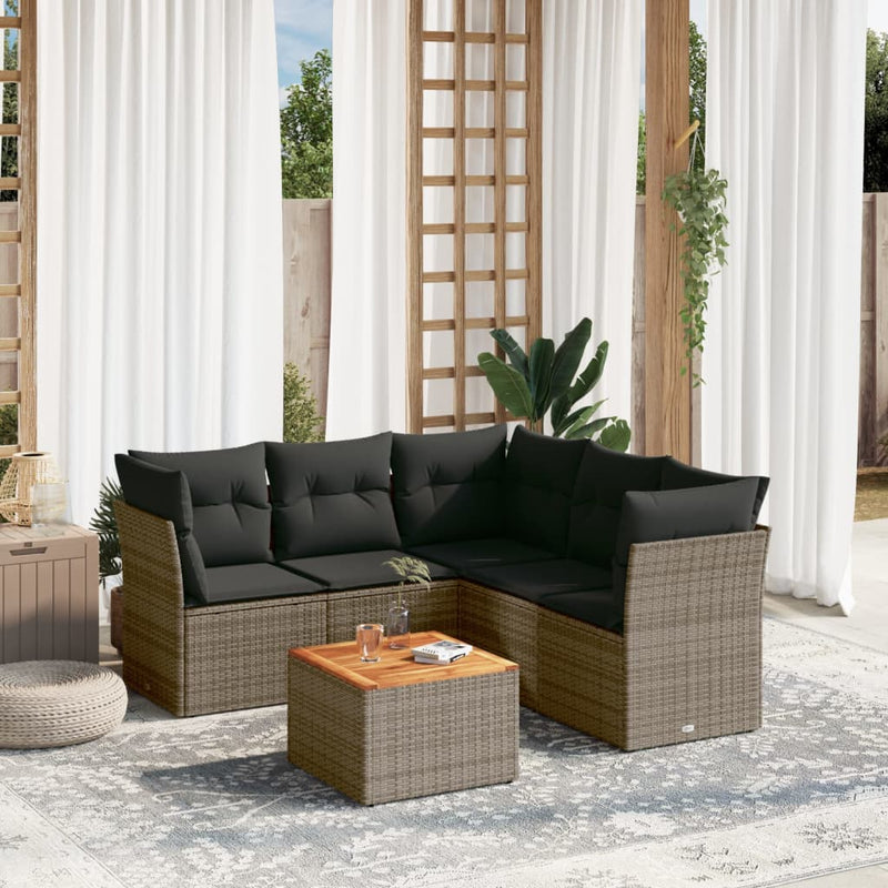 6 Piece Garden Sofa Set with Cushions Grey Poly Rattan