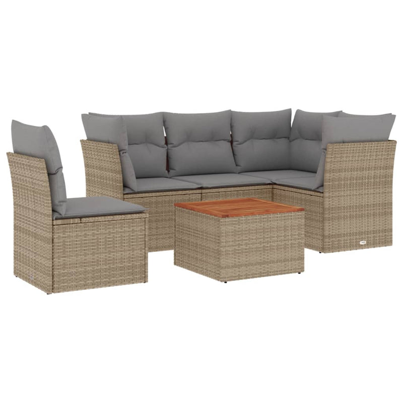 6 Piece Garden Sofa Set with Cushions Beige Poly Rattan