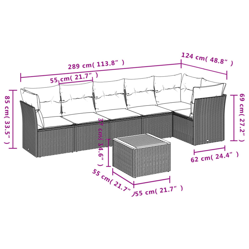 7 Piece Garden Sofa Set with Cushions Grey Poly Rattan