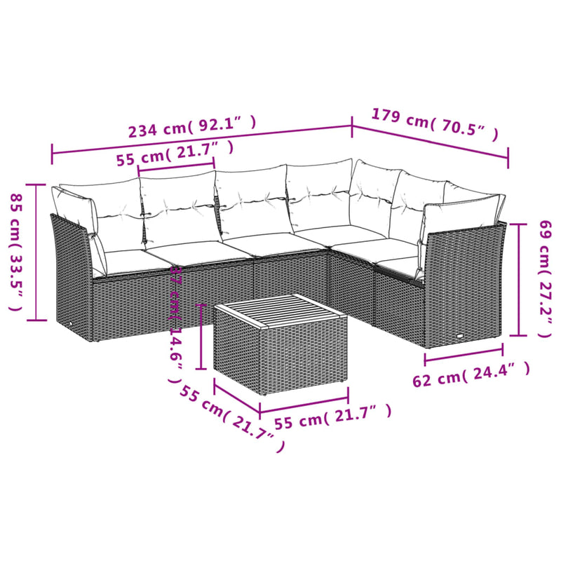vidaXL 7 Piece Garden Sofa Set with Cushions Black Poly Rattan