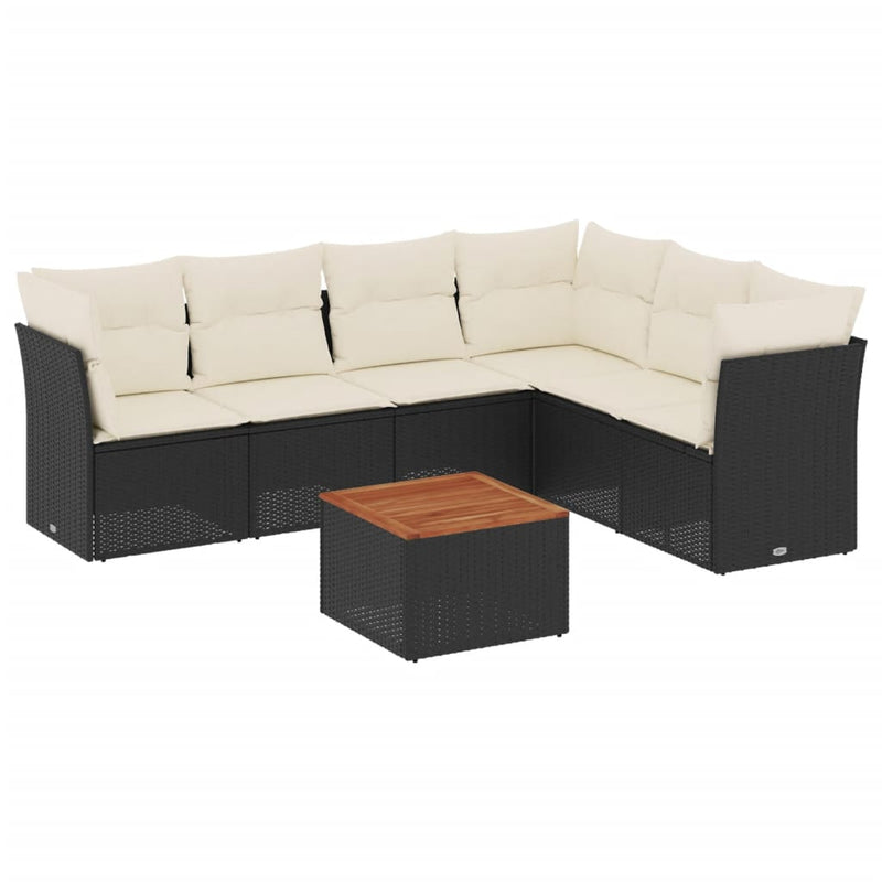 vidaXL 7 Piece Garden Sofa Set with Cushions Black Poly Rattan