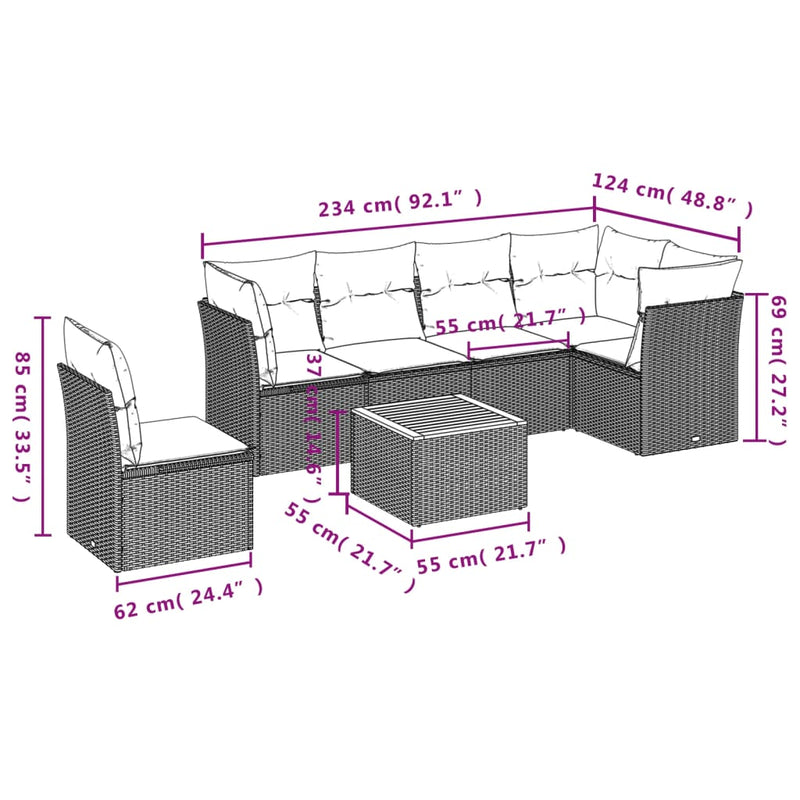 vidaXL 7 Piece Garden Sofa Set with Cushions Grey Poly Rattan