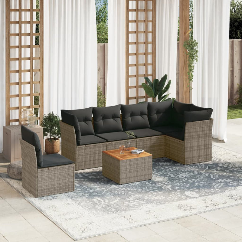 vidaXL 7 Piece Garden Sofa Set with Cushions Grey Poly Rattan