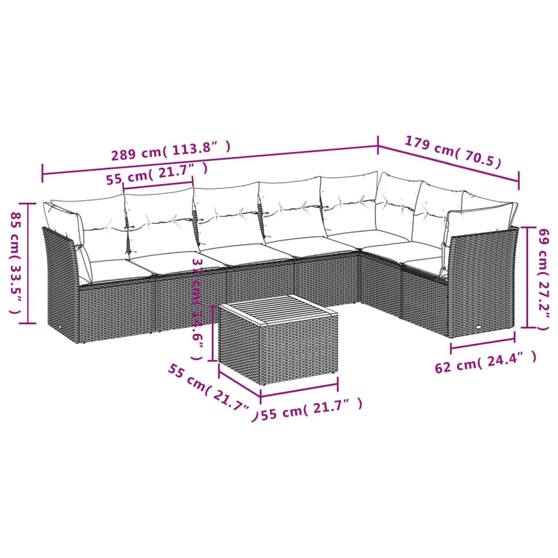 vidaXL 8 Piece Garden Sofa Set with Cushions Black Poly Rattan