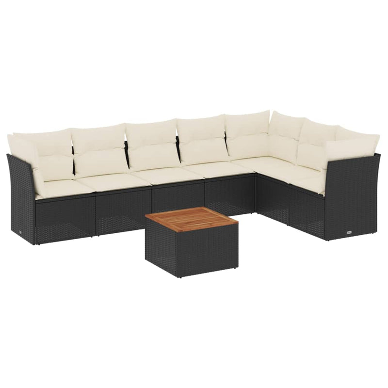 vidaXL 8 Piece Garden Sofa Set with Cushions Black Poly Rattan