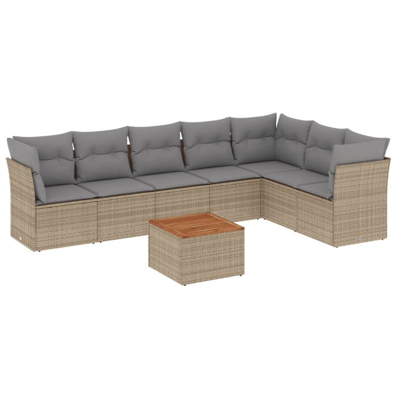 vidaXL 8 Piece Garden Sofa Set with Cushions Beige Poly Rattan