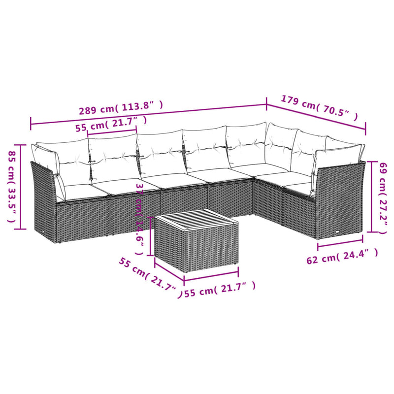 vidaXL 8 Piece Garden Sofa Set with Cushions Beige Poly Rattan