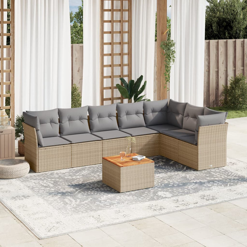 vidaXL 8 Piece Garden Sofa Set with Cushions Beige Poly Rattan