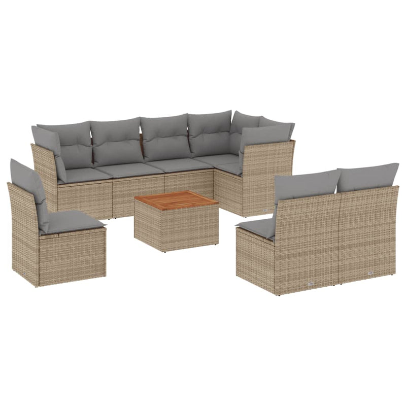 9 Piece Garden Sofa Set with Cushions Beige Poly Rattan