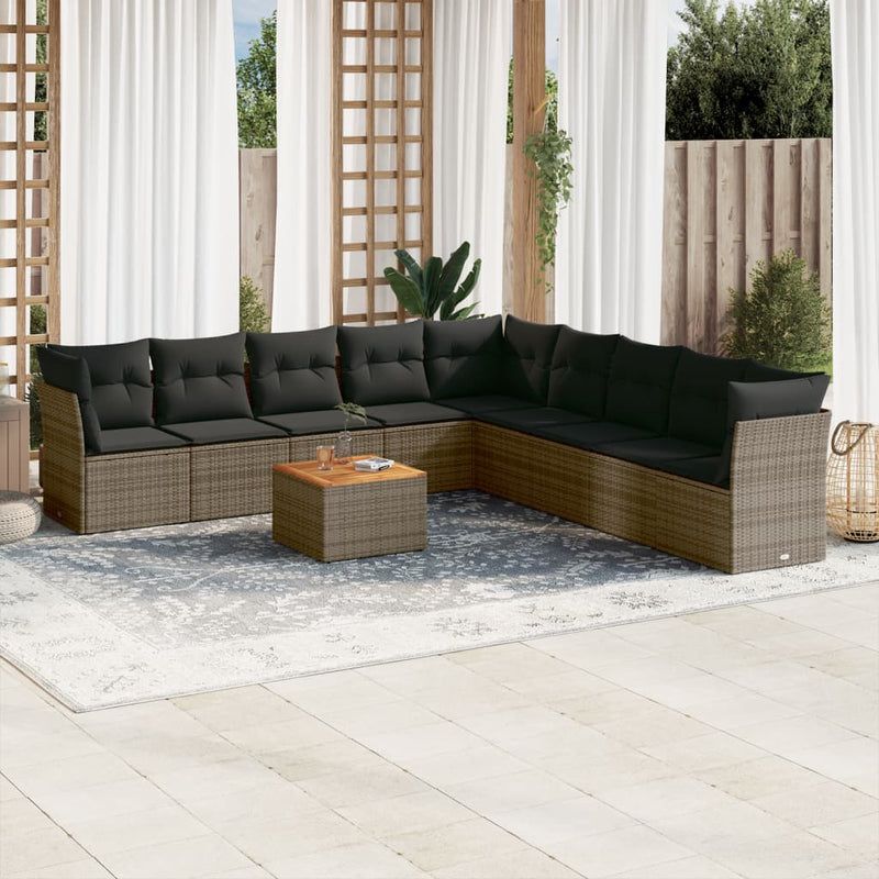 vidaXL 10 Piece Garden Sofa Set with Cushions Grey Poly Rattan