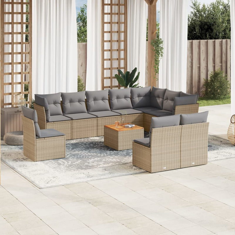 vidaXL 11 Piece Garden Sofa Set with Cushions Beige Poly Rattan