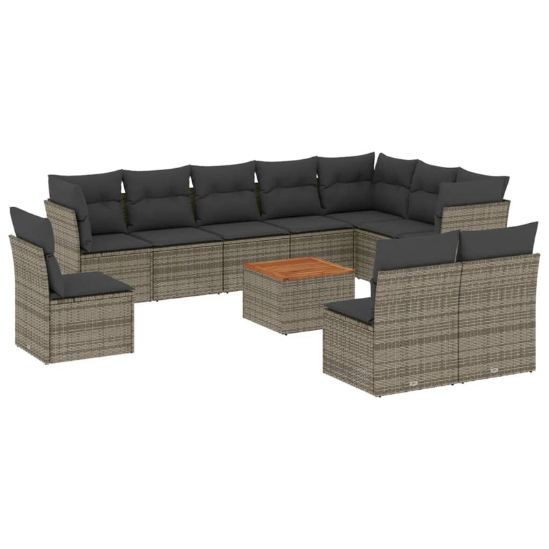 vidaXL 11 Piece Garden Sofa Set with Cushions Grey Poly Rattan
