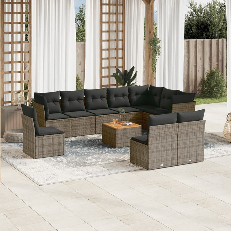 vidaXL 11 Piece Garden Sofa Set with Cushions Grey Poly Rattan
