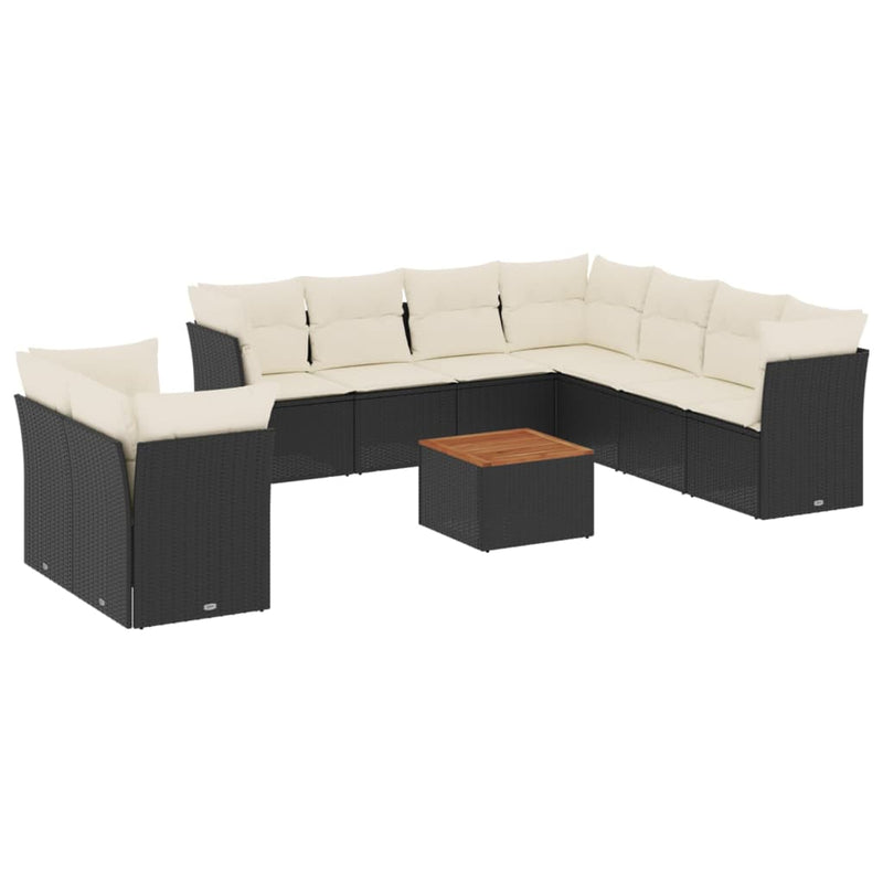 vidaXL 10 Piece Garden Sofa Set with Cushions Black Poly Rattan