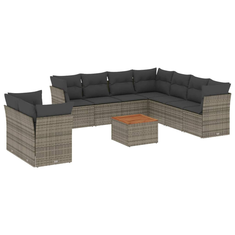 vidaXL 10 Piece Garden Sofa Set with Cushions Grey Poly Rattan