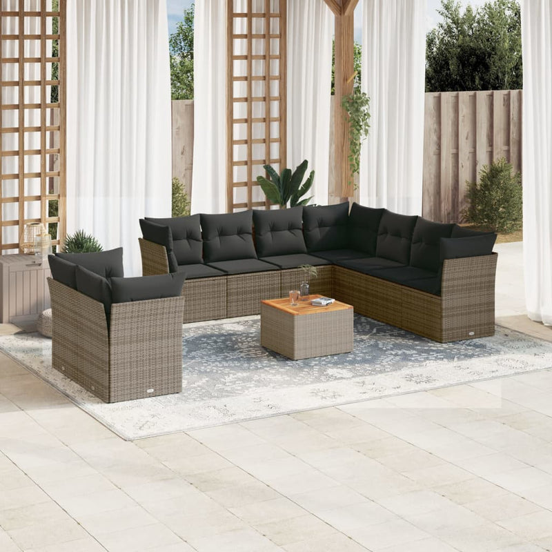 vidaXL 10 Piece Garden Sofa Set with Cushions Grey Poly Rattan