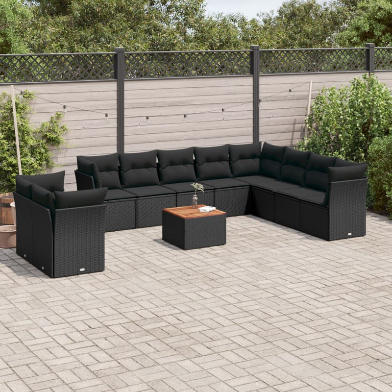 vidaXL 11 Piece Garden Sofa Set with Cushions Black Poly Rattan