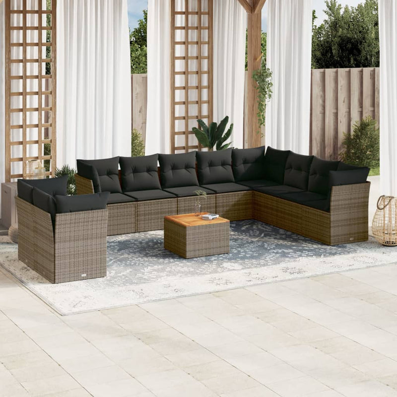 vidaXL 11 Piece Garden Sofa Set with Cushions Grey Poly Rattan