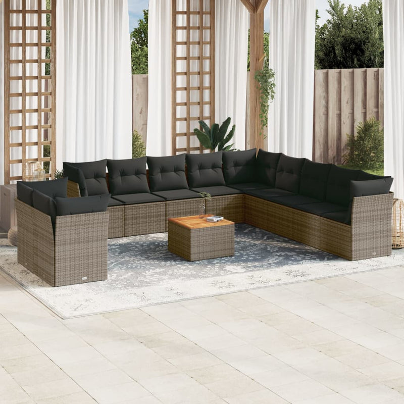 vidaXL 12 Piece Garden Sofa Set with Cushions Grey Poly Rattan