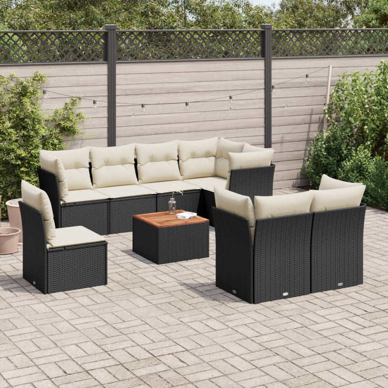 vidaXL 9 Piece Garden Sofa Set with Cushions Black Poly Rattan