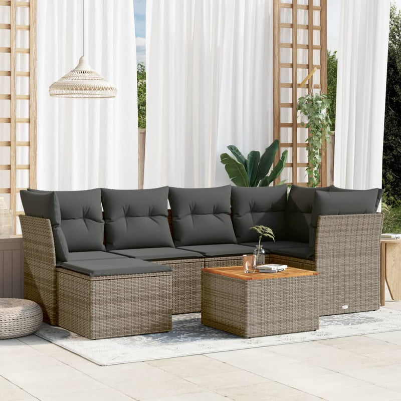 vidaXL 7 Piece Garden Sofa Set with Cushions Grey Poly Rattan