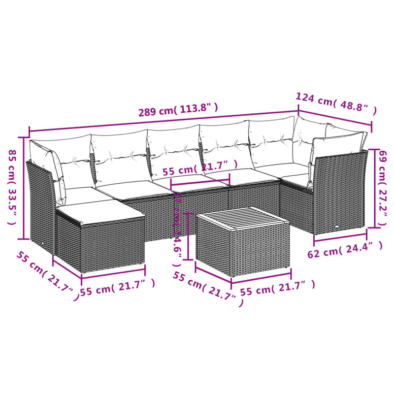 vidaXL 8 Piece Garden Sofa Set with Cushions Black Poly Rattan