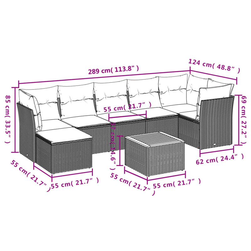 vidaXL 8 Piece Garden Sofa Set with Cushions Black Poly Rattan