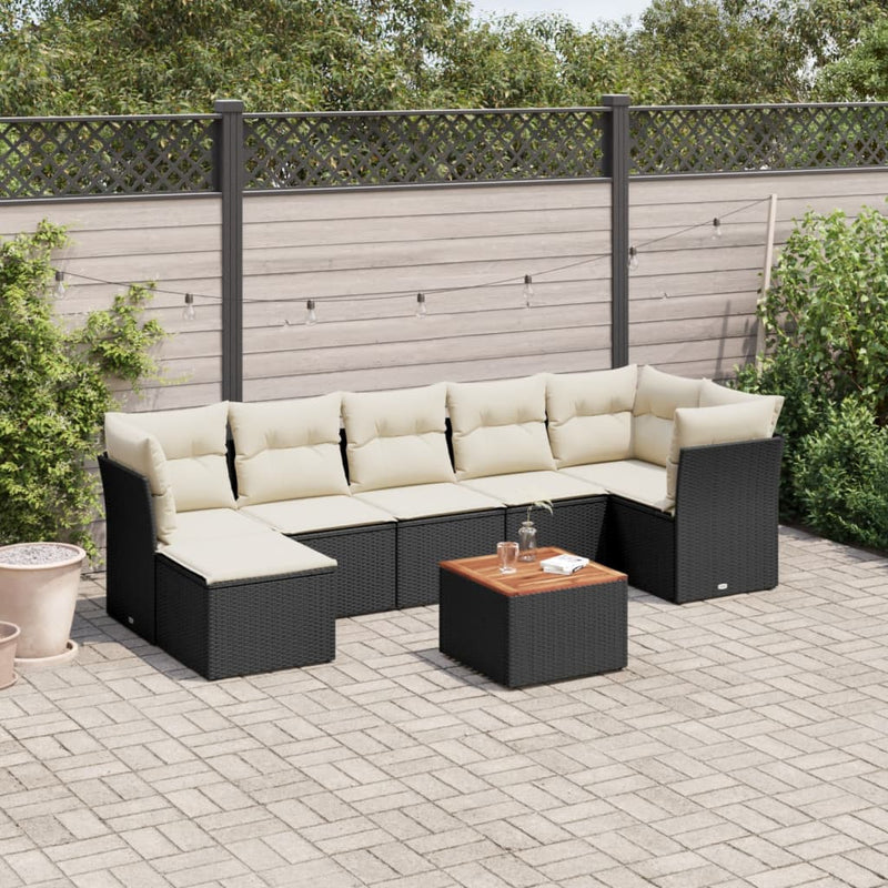 vidaXL 8 Piece Garden Sofa Set with Cushions Black Poly Rattan